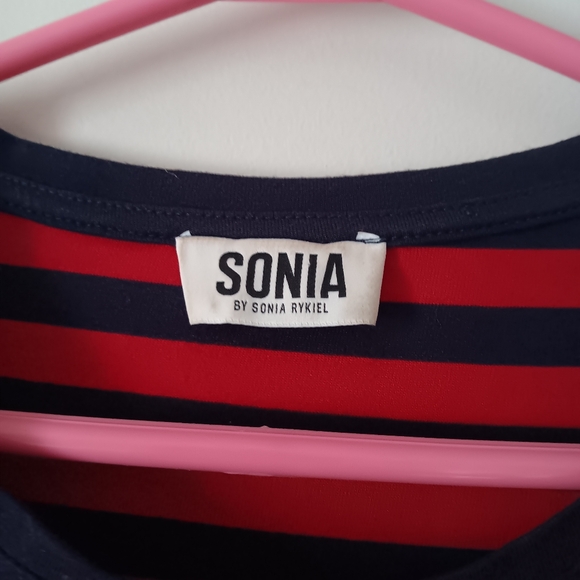 Vintage SONIA RYKIEL Blue + Red Striped Cotton Tee L - Picture 3 of 5